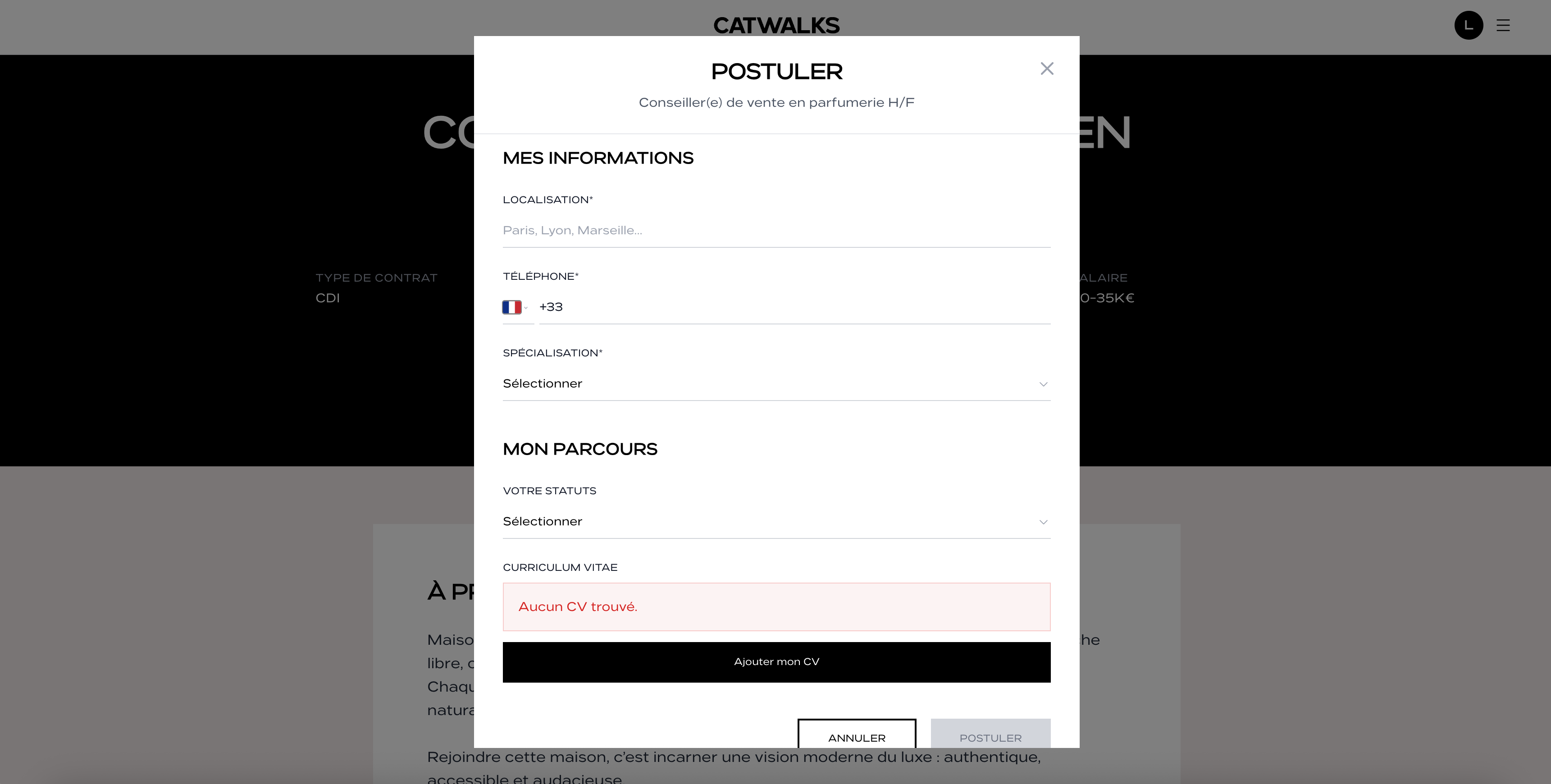 Web app candidat Catwalks